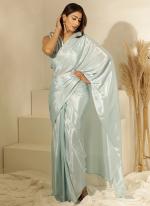 Chinnon Sky Blue Party Wear Lace Work Ready To Wear Saree